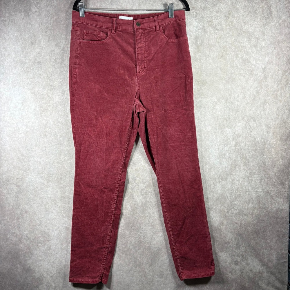 LOFT Pants Womens 12 Burgundy Wine Corduroy Skinny High Rise Stretch Casual